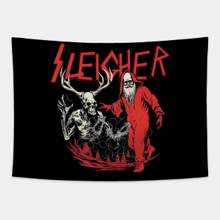 Sleigher Dark Santa Illustration Tee - Unleash Metal Holiday Vibes Tapestry