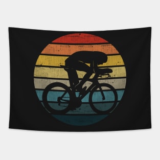 Bicyclist Silhouette On A Distressed Retro Sunset product Tapestry