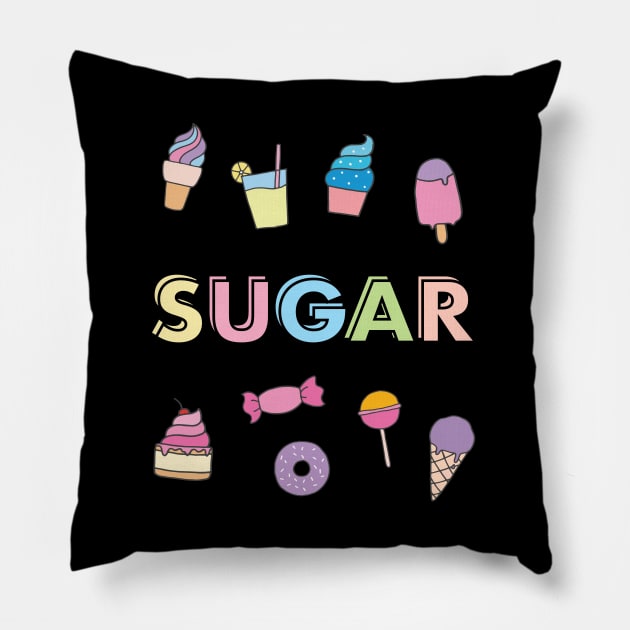 Cute pastel 'SUGAR' text Pillow by keeplooping