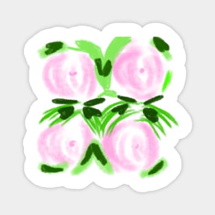 Pink watercolor floral green leaves art Magnet