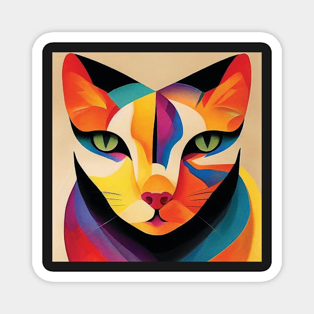 Cat in Colourful Abstract Magnet by Geminiartstudio