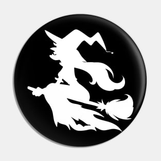 Witch Flying on Broomstick White Silhouette Pin