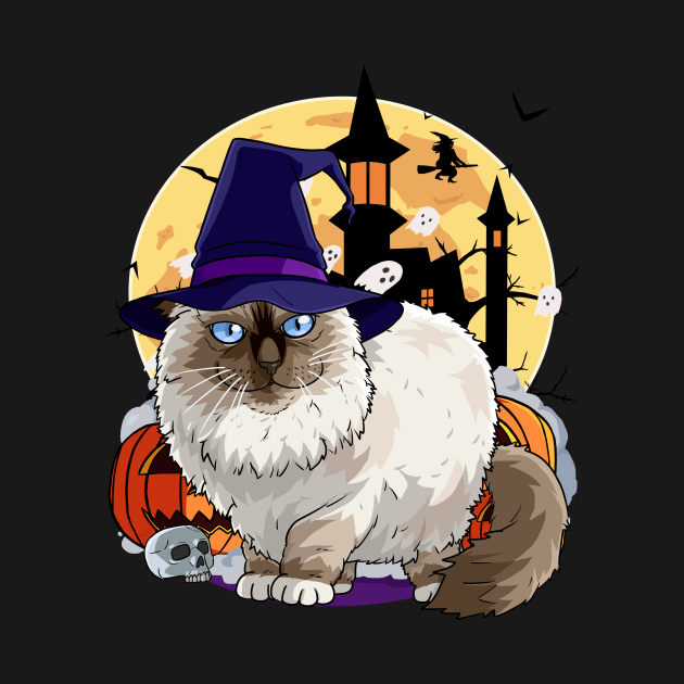 Birman Cat Funny Halloween Witch Pumpkin by Noseking