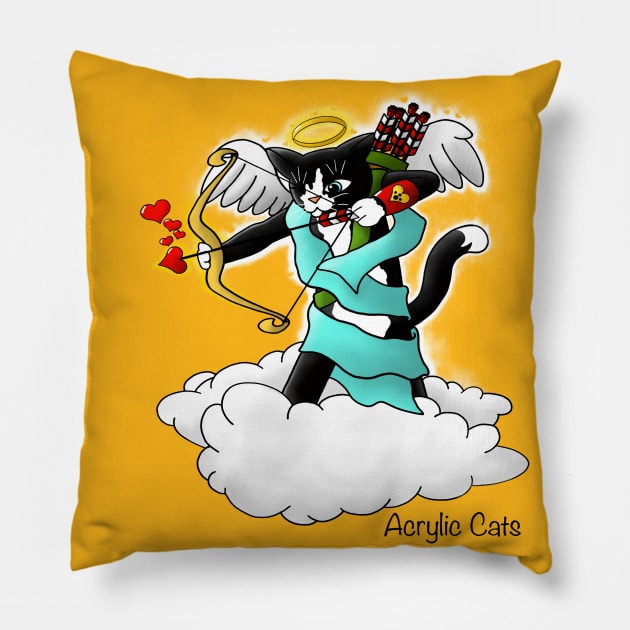 Valentine's Day Tuxedo Cupid Cat Pillow by Acrylic1101Cats