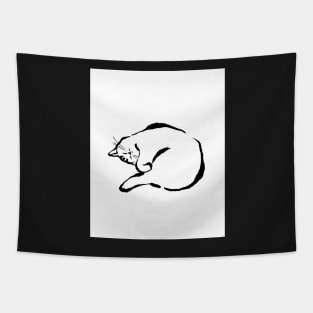 Sleeping Cat in black ink Tapestry