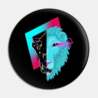 New Retro Wave Lion Skull Pixelart Pin