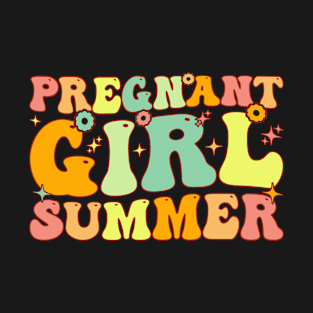 Groovy Pregnant Girl Summer Summer Pregnancy Announcement T-Shirt