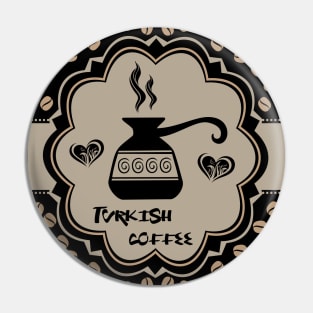 Turkish coffee pot Ethnic ornament. Dark  background Pin