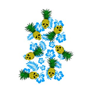 tropical pineapple skull in blue T-Shirt