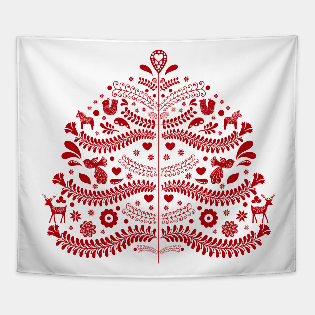 Red Scandinavian Folk Art Style Christmas Tree Design