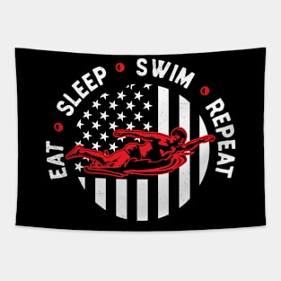 Swimming eat sleep repeat graphic theme flag artistic artwork Tapestry