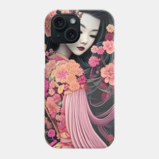 Beaux Animes Art Fantasy Japanese Geisha Girl with flowers Illustration Design Phone Case