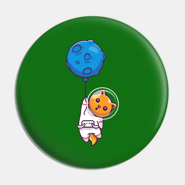 Cute Cat Astronaut Floating And Holding Balloon Cartoon Pin by Catalyst Labs