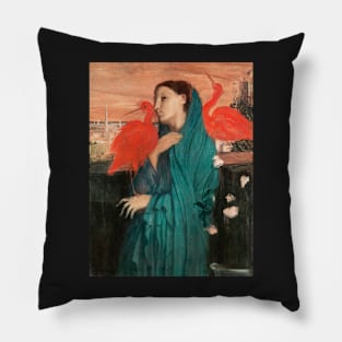 Painting of a woman with red birds Pillow