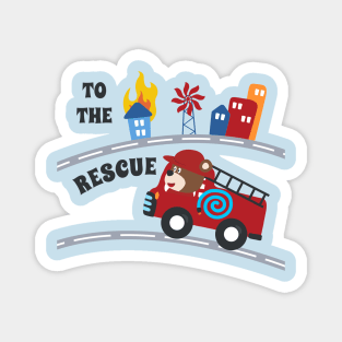 Fire rescue car with funny firefighter, Magnet