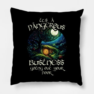 It's a Dangerous Business - Whimsical Halfling Hole - Fantasy Pillow