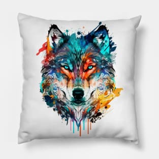 Colorful wolf face art Pillow