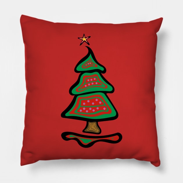 Festive Tree Merry Christmas Mino Makosekisikaw Holiday Indigenous Ojibwe WAWEZHI CANADA Pillow by WAWEZHI