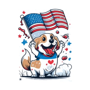 dog with american flag T-Shirt