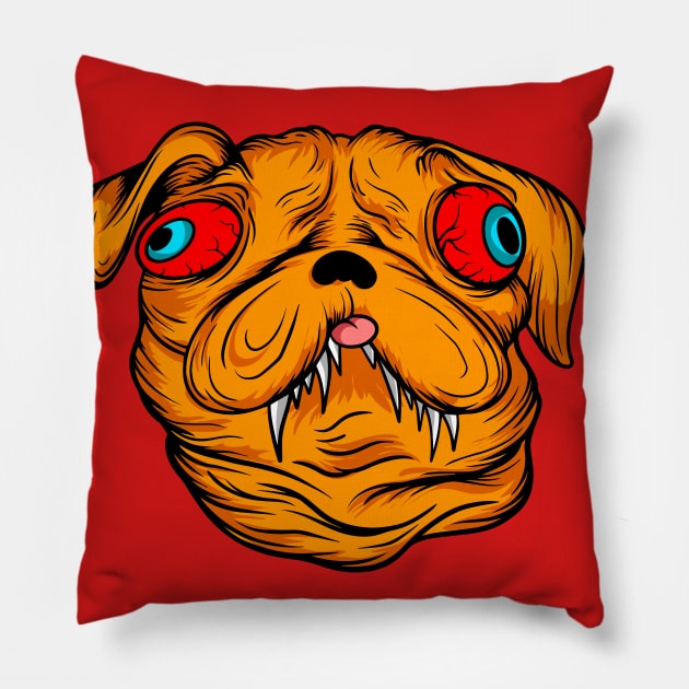 Crazy pug dog cartoon illustration Pillow by SpaceWiz95