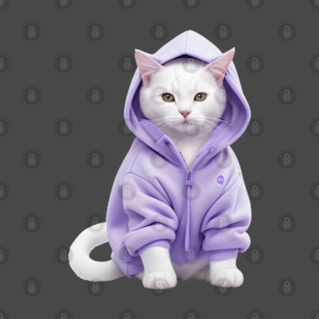 British shorthair cat wearing purple hoodie by Luckymoney8888