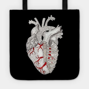 Anatomical Heart in a Ribcage with Stylized Ribs and Red Blood Vessels Tote