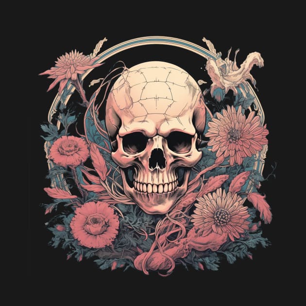 Dark Skull and Flowers by TOKEBI