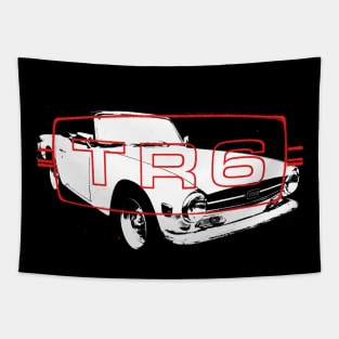 Triumph TR6 1970s classic sports car monoblock white with logo Tapestry