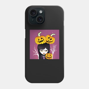 Gothy Witch Girl with Pumpkin Friends In Halloween Cheer Phone Case