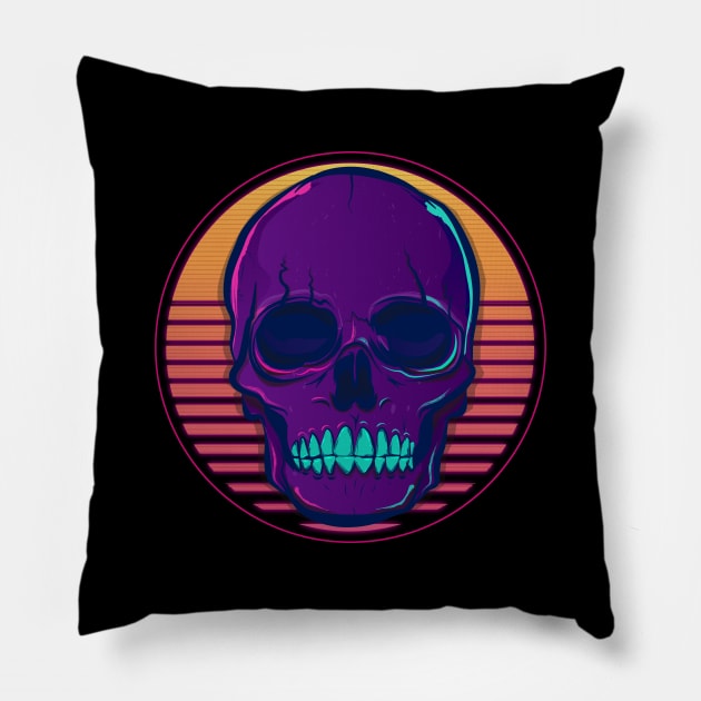 Skull Madness Synthwave Retrowave Aesthetics Pillow by edmproject