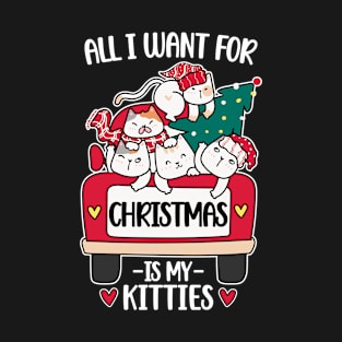 Vintage Retro Xmas Truck, Cat Christmas, Kitten Kitties , Green, Funny T-Shirt