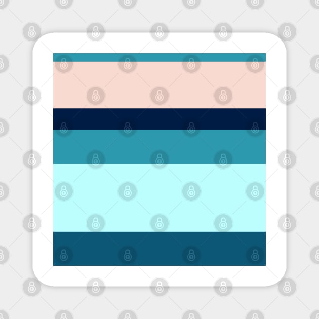 A delightful combination of Oxford Blue, Deep Sea Blue, Sea, Pale Cyan and Pale Pink stripes. Magnet by Sociable Stripes