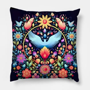 Love Peace and Harmony Flower Pattern with Blue Wings Pillow