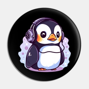 Cute Penguin With Headphones Pin