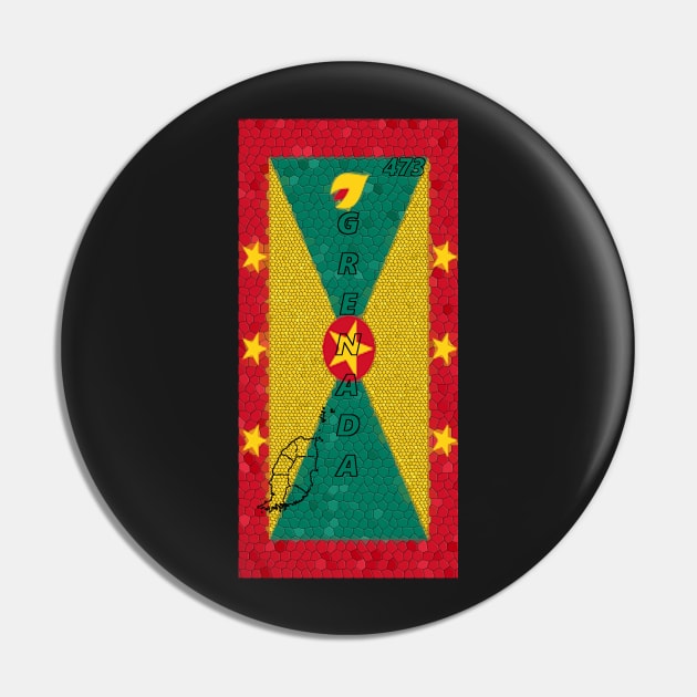 Grenada Flag Design with Map Outline and Area Code - Soca Mode Pin by Soca-Mode