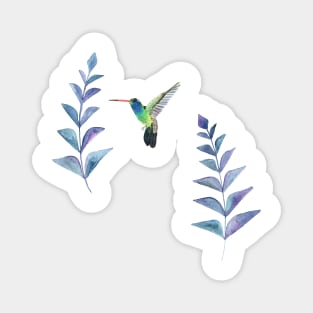 Hummingbird with tropical leaves watercolor design Magnet