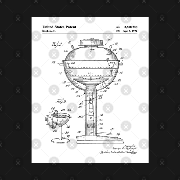 BBQ Grill Patent - Barbecue Chef Kitchen Cooking Art - White by patentpress
