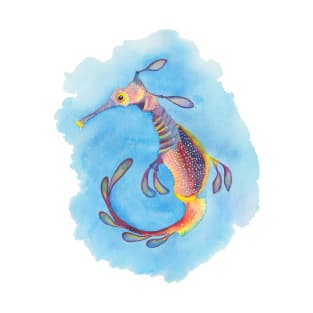 Weedy seadragon against blue background - watercolour T-Shirt