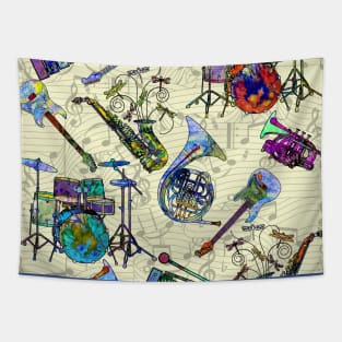 Colorful Musical Instruments Tapestry