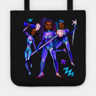 Black African American anime superhero girls from outer space brown skin black women Tote