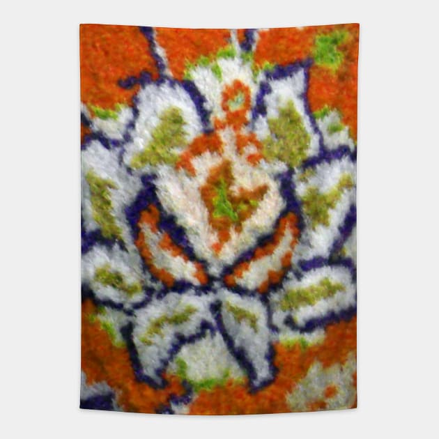 orange flower, flower design, floral designs, minimal art, abstract art, floral pattern, antique rug photo , For custom orders please DM me. Tapestry by Hadigheh-art