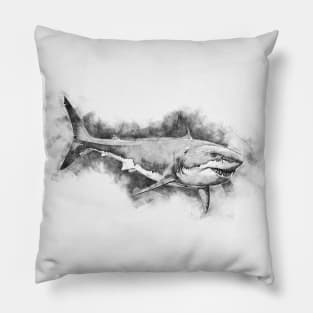 GREAT WHITE SHARK Fine Art Sketch Drawing for the Ocean and Animal Lovers Pillow