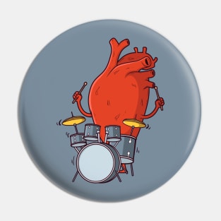 Heart Beats // Funny Cartoon Heart Drummer Pin