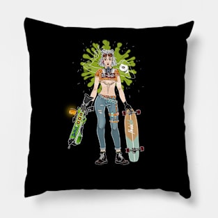 Longboard girl holding a blaster Pillow