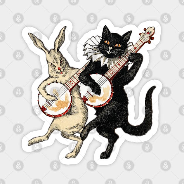 White Rabbit, Black Cat Magnet by Doctor Tarr Design