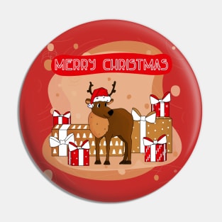 Deer and Merry Christmas Pin