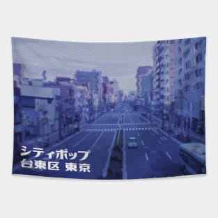 Japanese city pop art series 2 - Taito City Tokyo Japan in - retro aesthetic - Old retro tv glitch style Tapestry