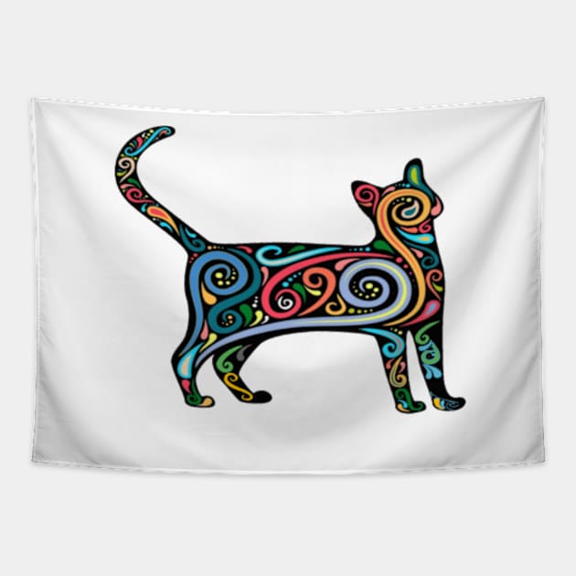 cat silhouette with colorful Design - Gifts Tapestry by kedesign1