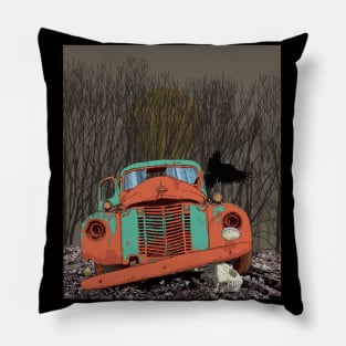 Rusted speedwagon truck, wolf skull and raven Pillow