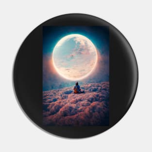 Astronaut sitting on clouds in front of moon Pin